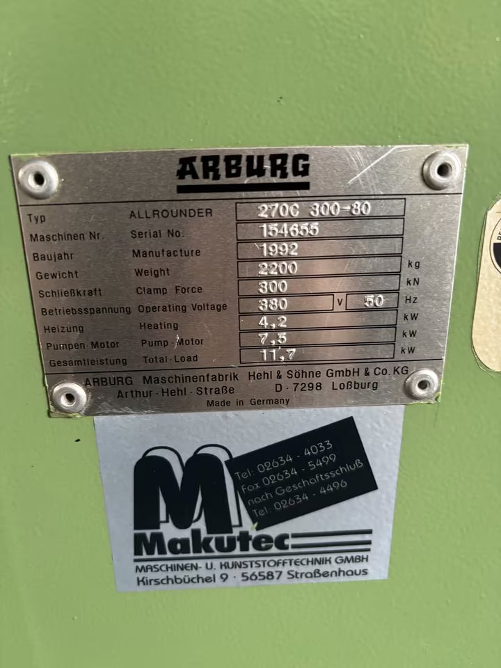 Arburg 270C 300-80 injection molding