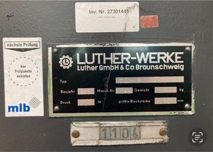 Luther T.S.-H 20-10 Hydraulische Tafelschere Schlagschere Blech